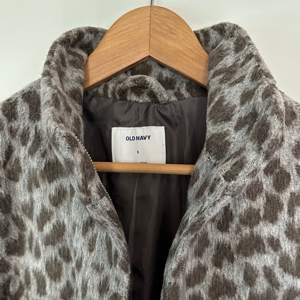 Old Navy Relaxed Soft Brushed truffle Leopard Print Women's wool blend Pea Coat - Picture 7 of 9